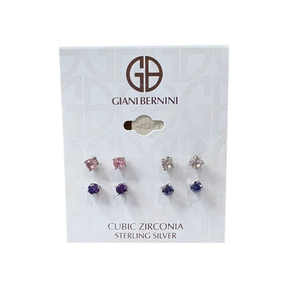 Giani Bernini Cubic Zirconia Sterling Silver 3mm Clear Pink Blue Purple Earrings